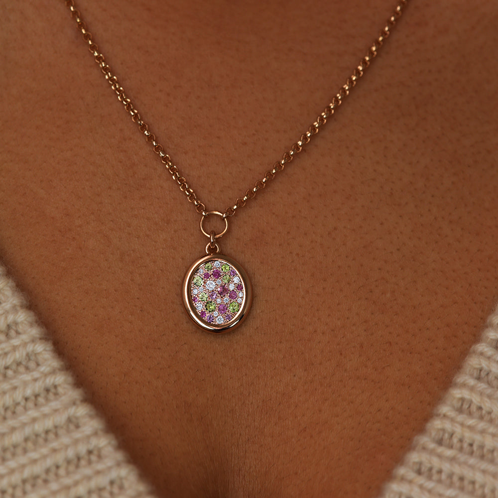 Pendentif Soluna saphirs roses et verts M - Deloison Paris