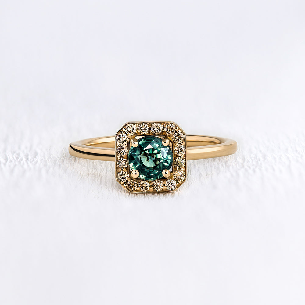Bague de fiançailles vintage saphir vert et diamant - Deloison Paris