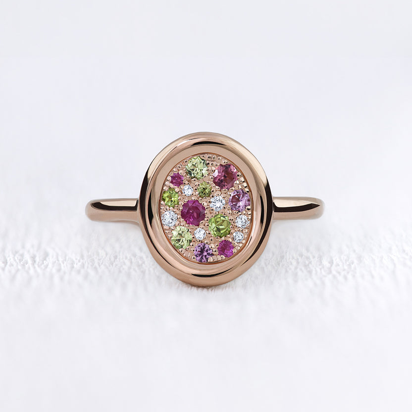 Bague Florale En Argent 925 Avec Saphirs Roses Et Améthyste Violette - Taille 50