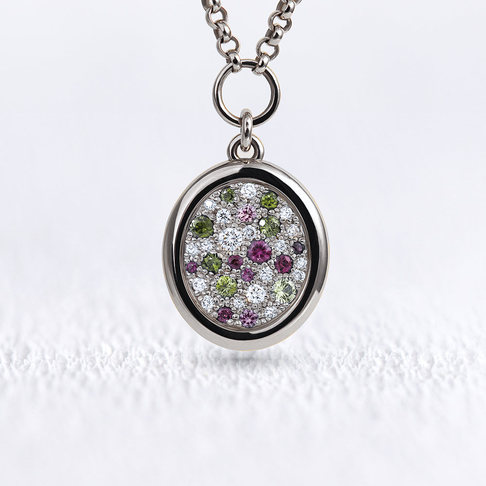 Pendentif Soluna saphirs roses et verts M - Deloison Paris