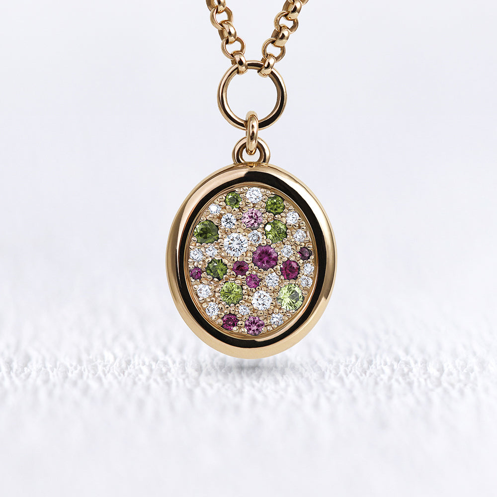 Pendentif Soluna saphirs roses et verts M - Deloison Paris