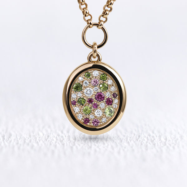 Pendentif Soluna saphirs roses et verts M - Deloison Paris
