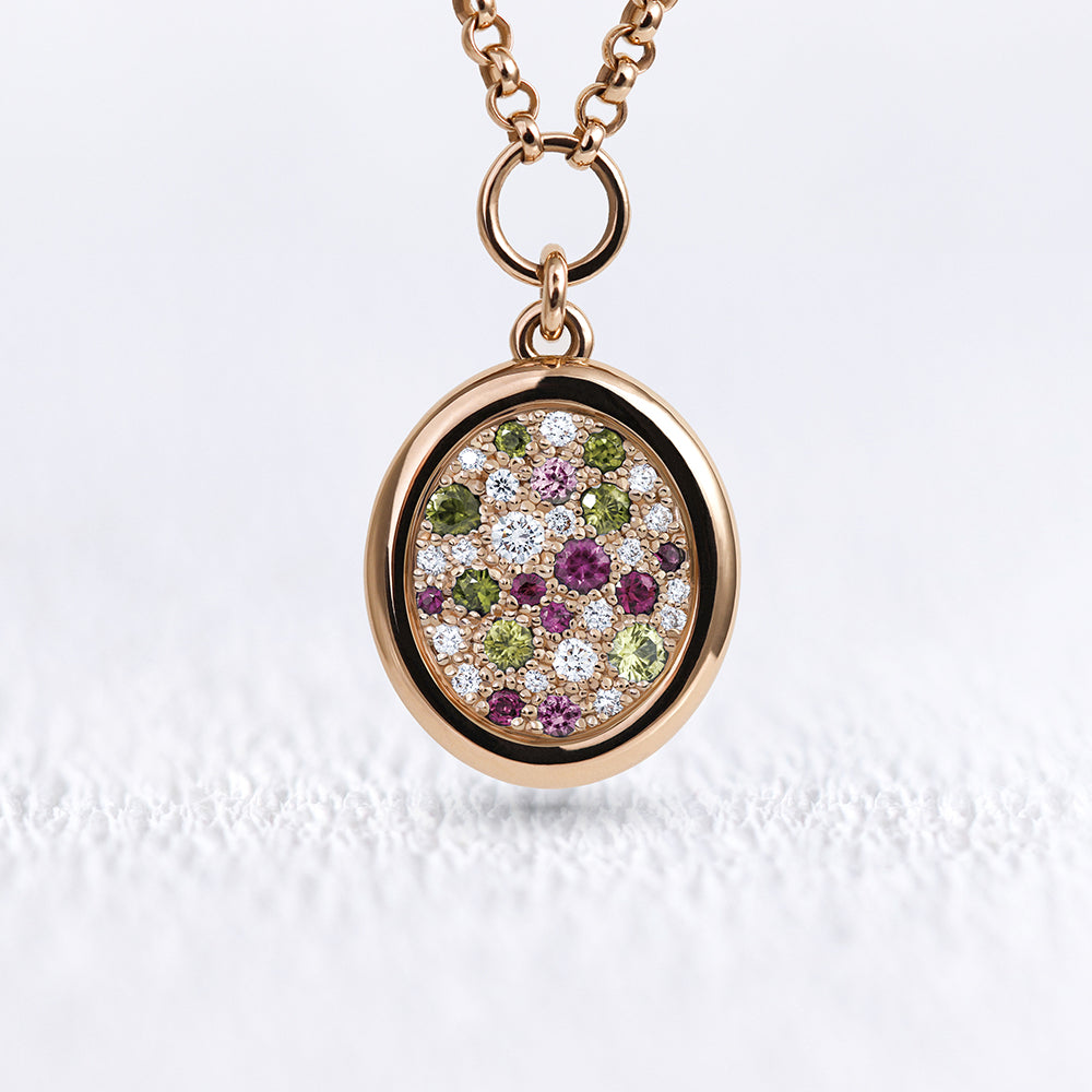 Pendentif Soluna saphirs roses et verts M - Deloison Paris
