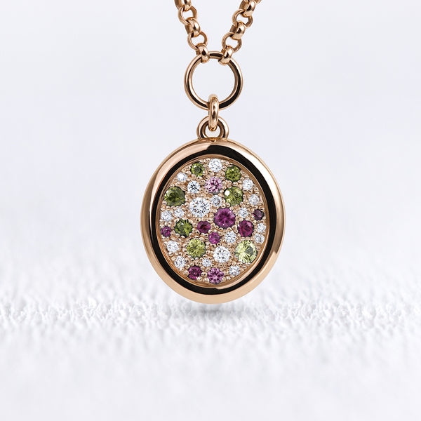 Pendentif Soluna saphirs roses et verts M - Deloison Paris