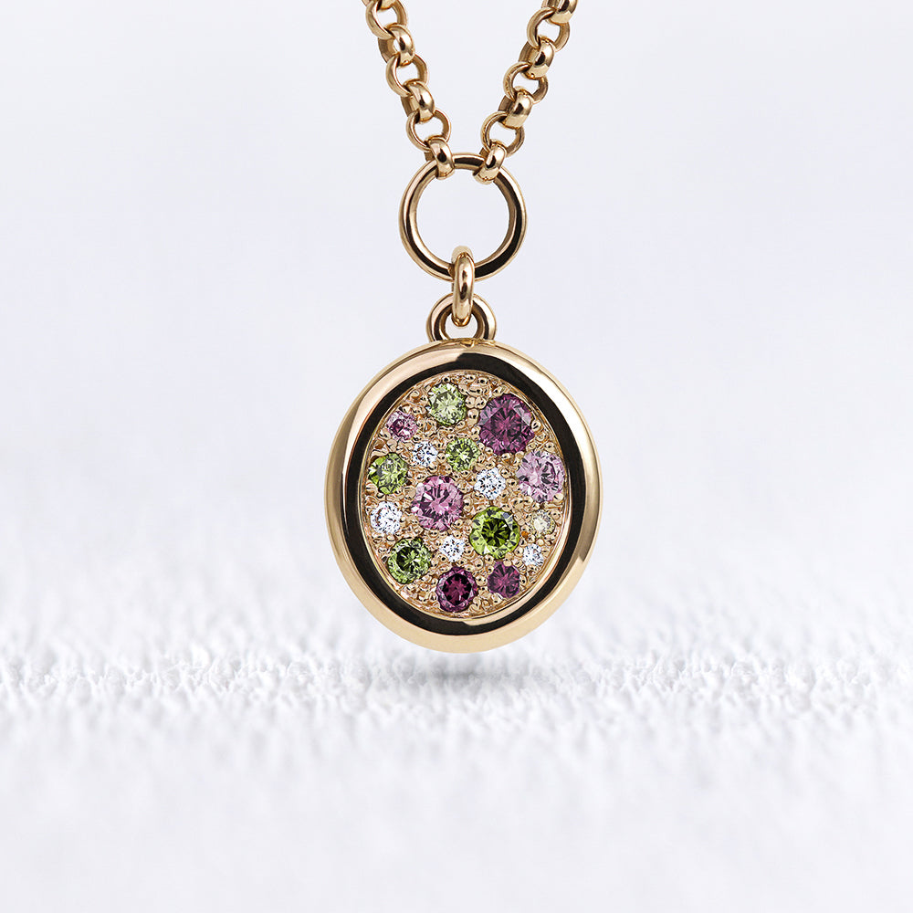 Pendentif Soluna saphirs roses et verts S - Deloison Paris
