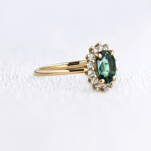 Bague de fiançailles marguerite saphir vert et diamants - Deloison Paris