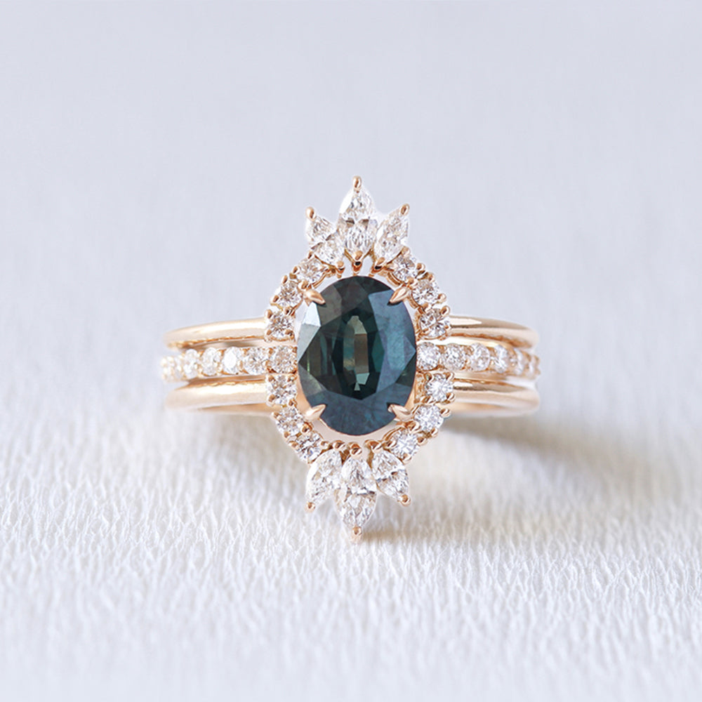 Bague de fiançailles en 18 carats et saphir vert | Deloison Paris