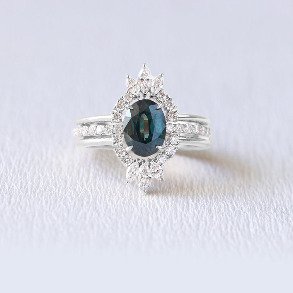Bague de fiançailles en 18 carats et saphir vert | Deloison Paris