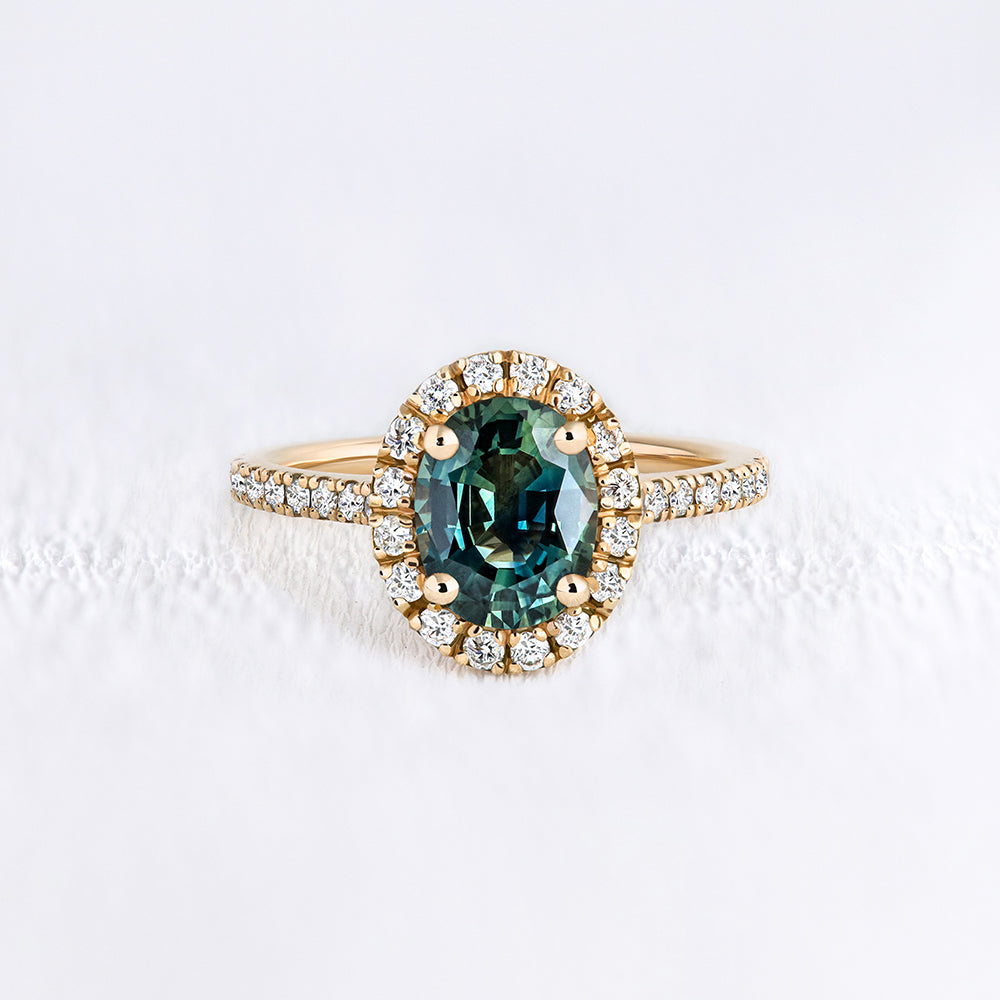Bague entourage diamants et saphir vert - Deloison Paris